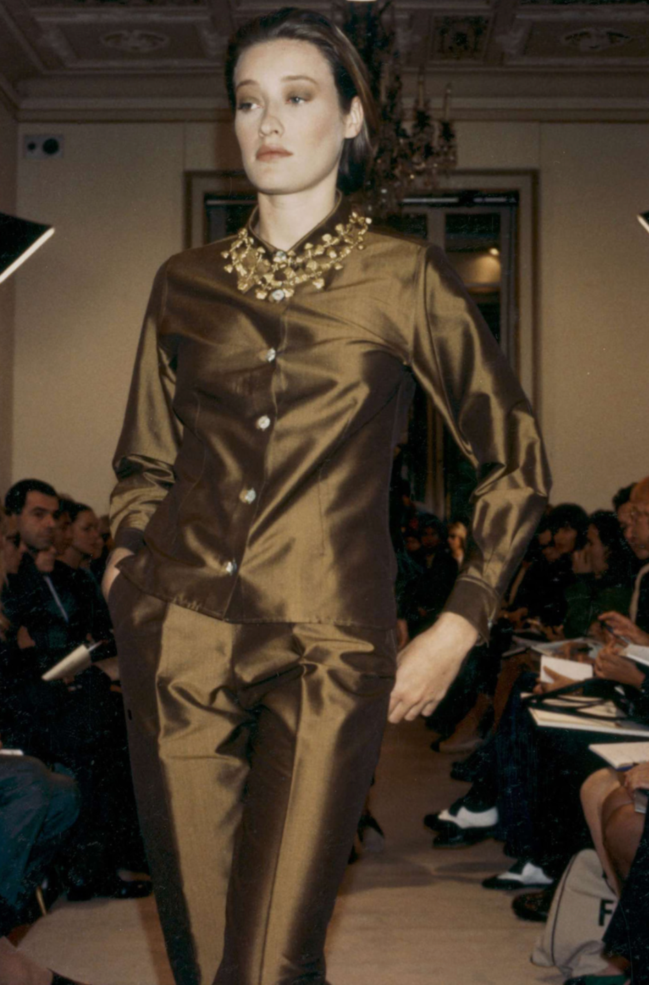 Prada SS 1990 Bronze Silk Skirt Suit