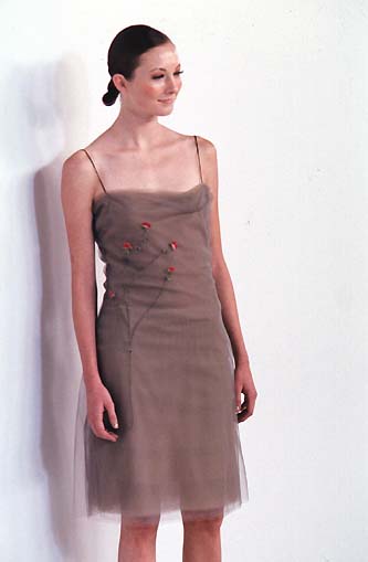 Guy Laroche 1998 Layered Tulle Dress with Embroidered Flowers