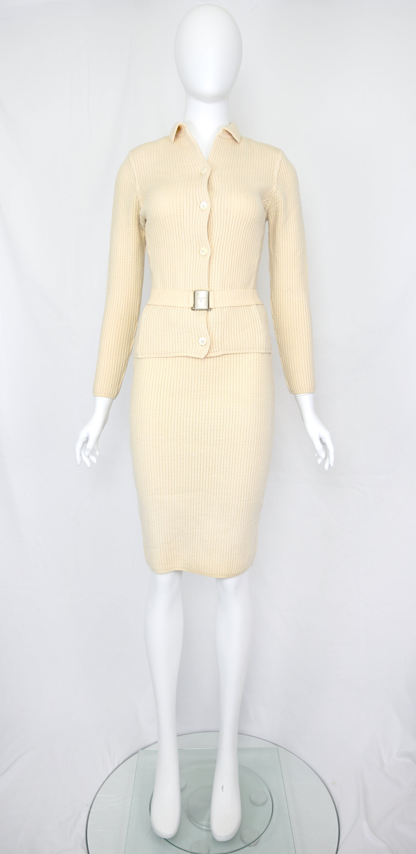 Prada 1990s Knit Skirt Set with Belt