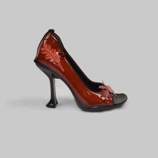 PRADA FW99 LEAF EMBELLISHED PATENT HEELS