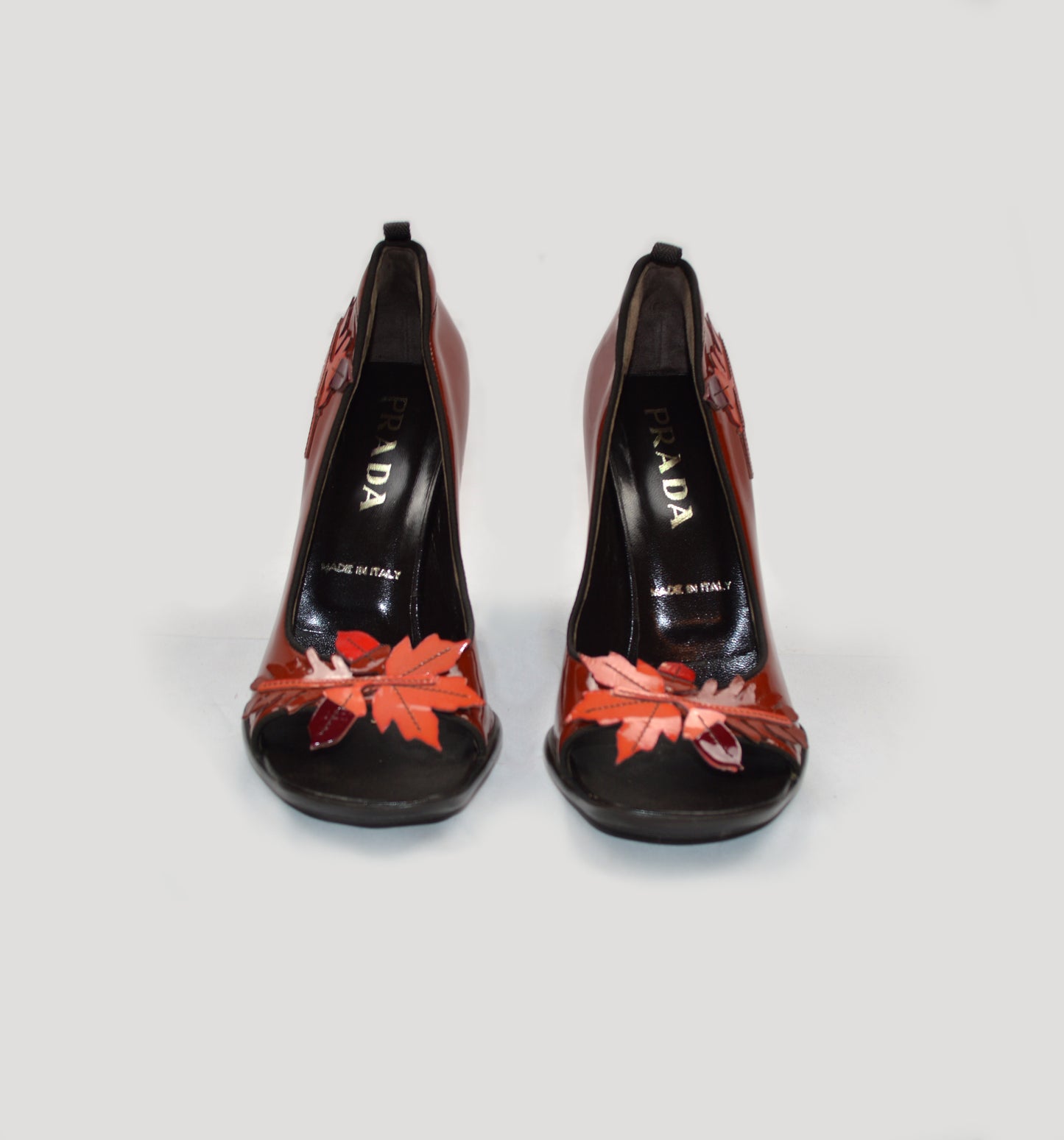 PRADA FW99 LEAF EMBELLISHED PATENT HEELS