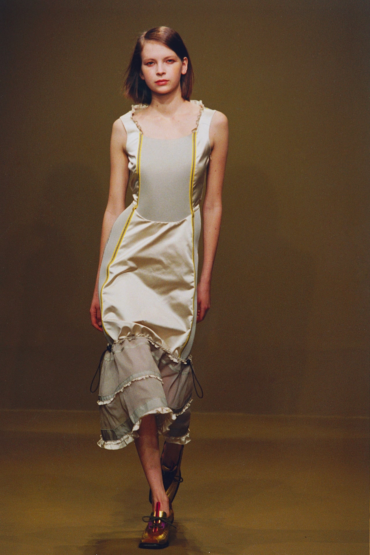 ワンピース Miu Miu 1999 Cotton dress 40 MIU MIU FW 1999 Silk Dress w Neoprene Tech Accents – Anteactus